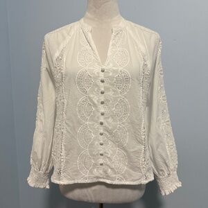 Jennifer & Grace Long Sleeve Embroidered Eyelet White Top Size‎ M